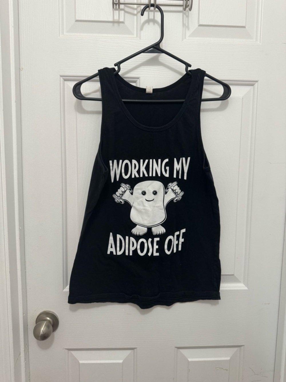 Bella Canvas Black Tank Top with White Graphic - "Working My Adipose Off"